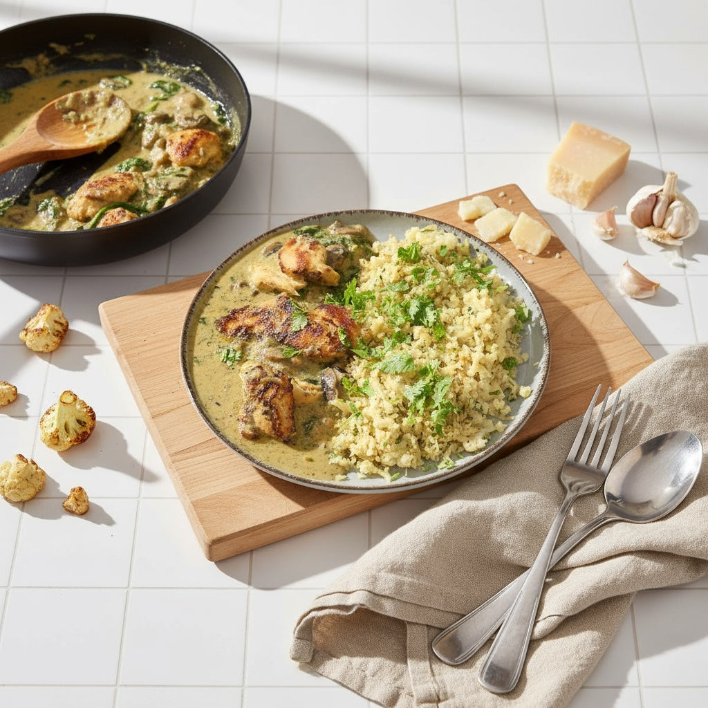 (Keto) Chicken Alfredo skillet with Cauliflower rice (XL, 2 Portions)