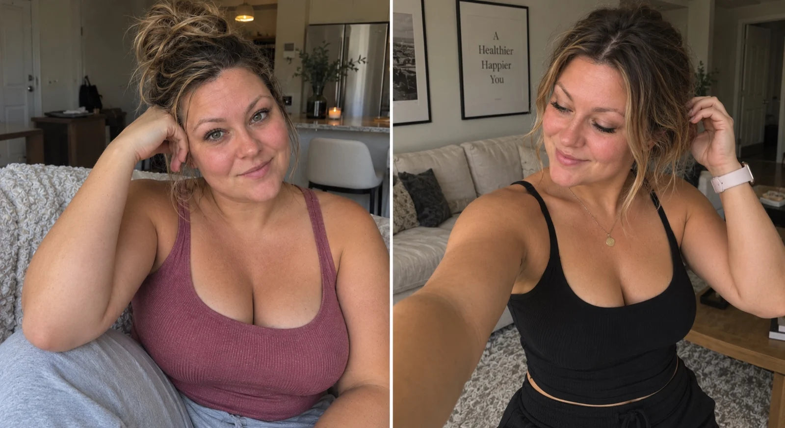 Amanda’s supplied before-and-after weight-loss journey photos