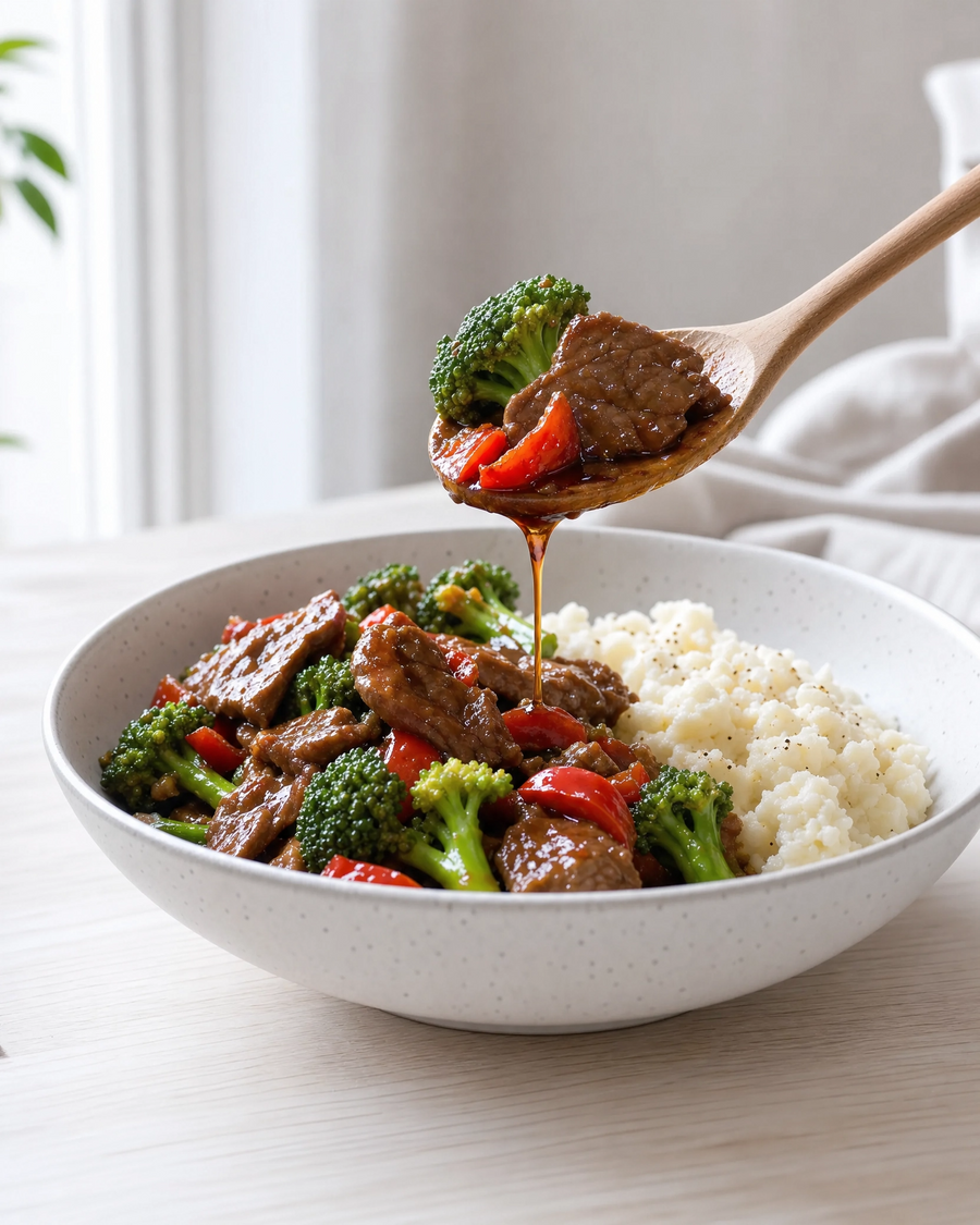 (Keto) Beef & Broccoli with cauliflower mash