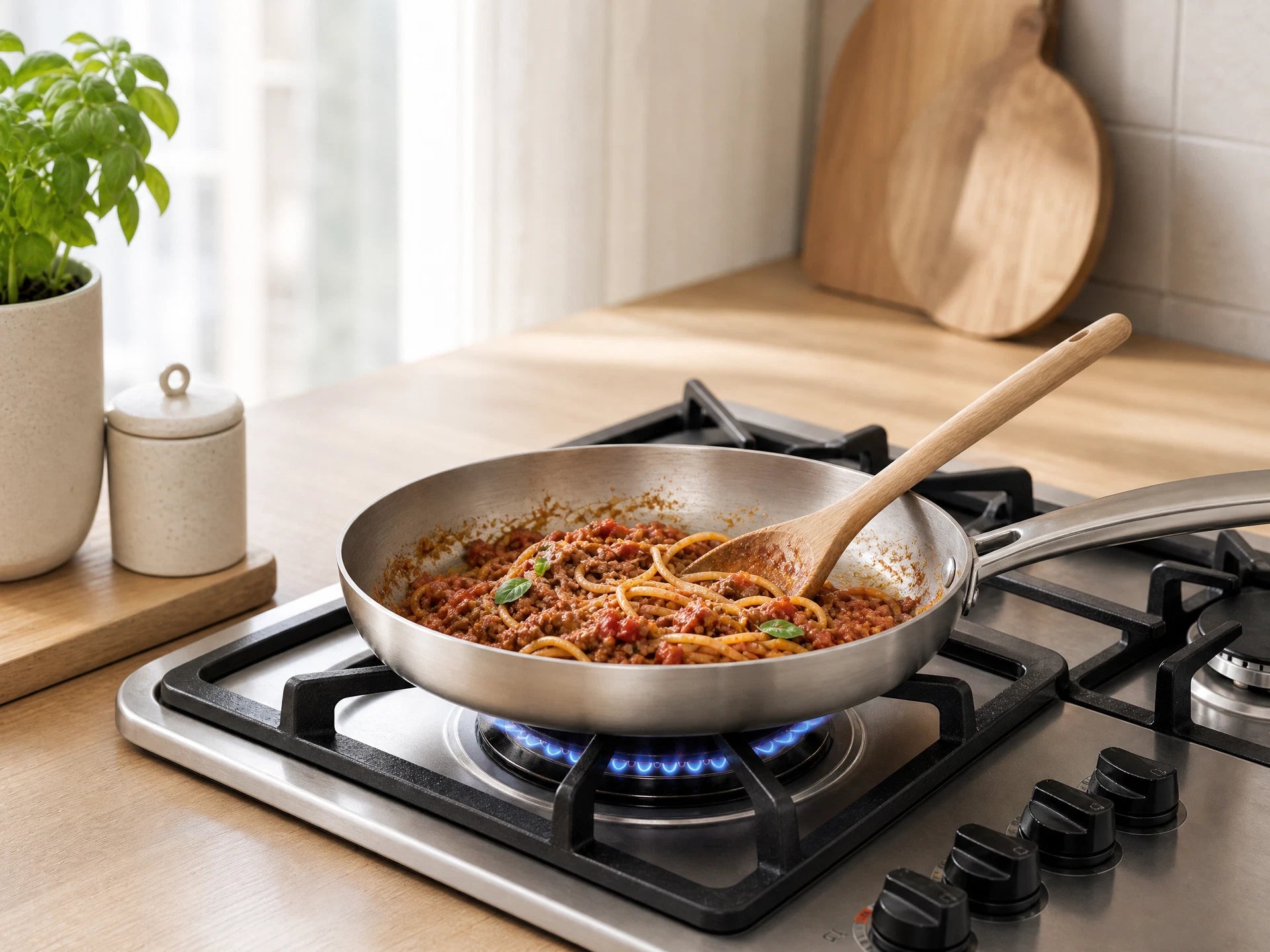 A real Rescube meal heating in a shallow pan